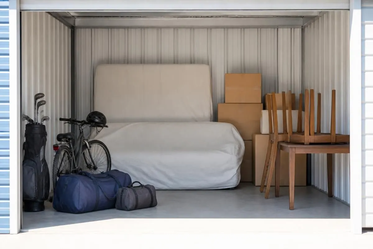 Furniture storage in Paphos — sofas, tables and boxes protected inside a private container unit